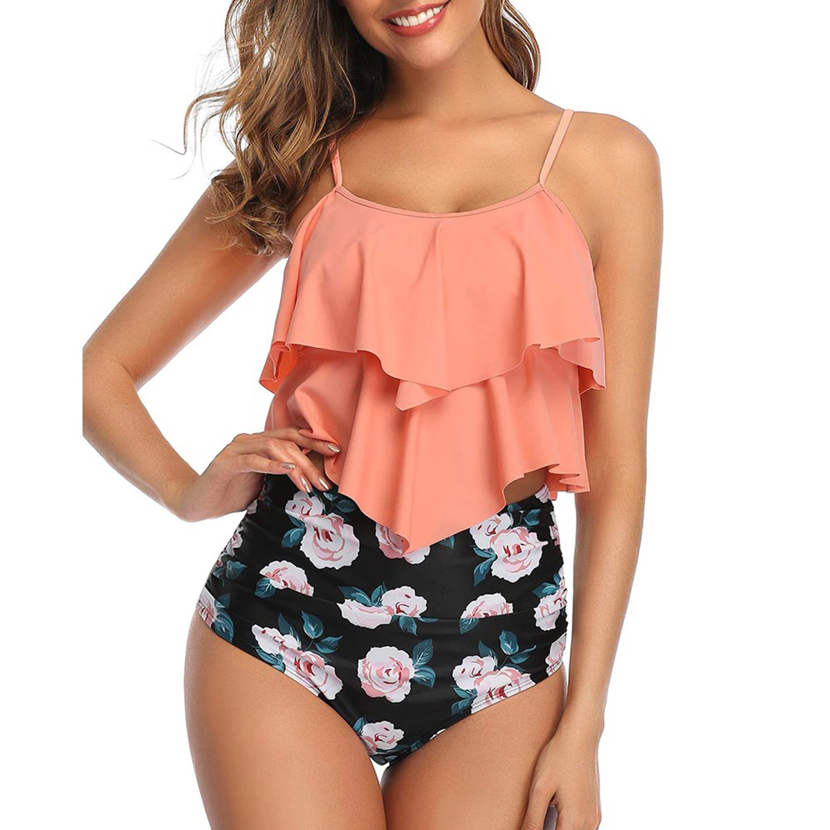Women Slimming Ruffle One Piece Swimsuits Ruched Tummy Control Bathing Suits