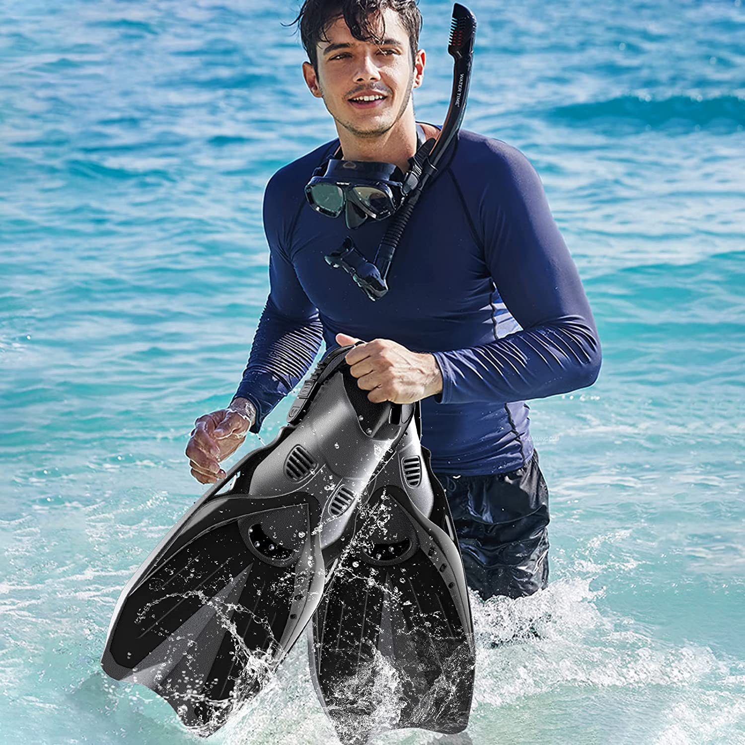Snorkel Fins Adjustable Buckles Open Heel Swim Flippers Size Short for Snorkeling Diving Swimming