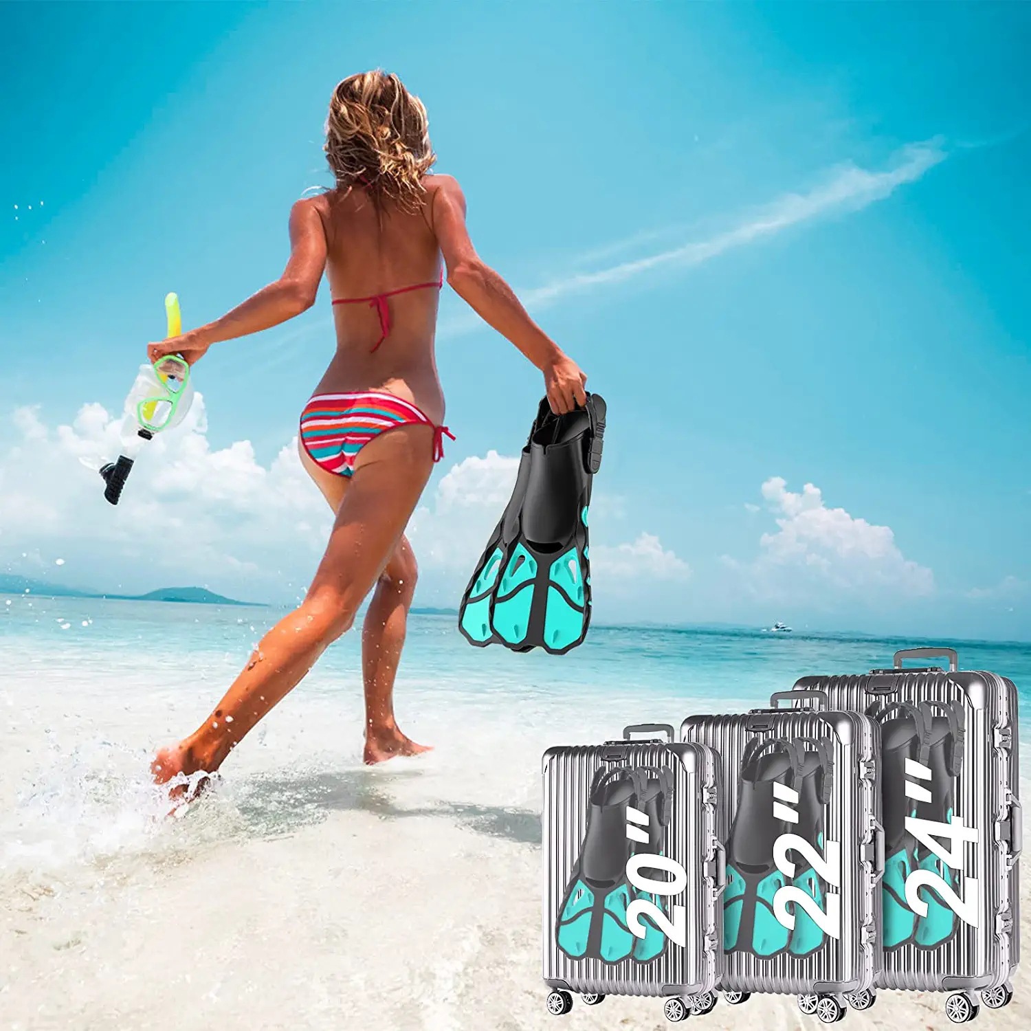Snorkel Fins Adjustable Buckles Open Heel Swim Flippers Travel Size Short Swim Fins for Snorkeling Diving Swimming Adult Men Womens