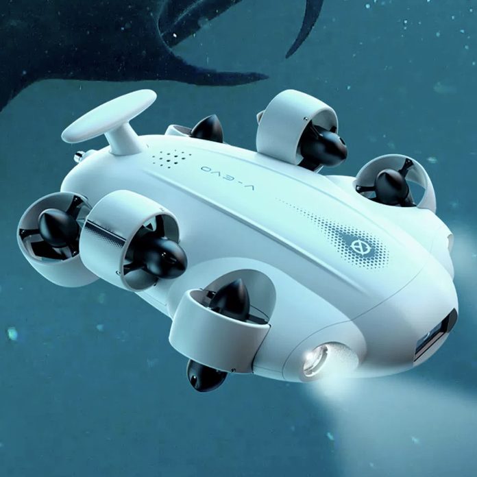 V-EVO 4K60FPS Underwater Drone with AI Vision Lock, QYSEA 360° Omnidirectional Movement Underwater ROV with Depth Hold, Portable Robot with VR Control, 166° UWA, App Control