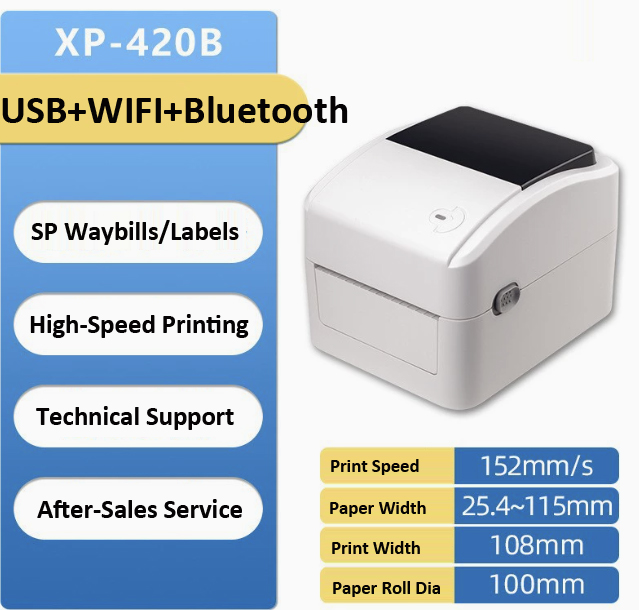 XP-420B USB/Wifi/Bluetooth/Lan Interface 4-Inch Direct Thermal Label Printer High-Speed 203DPI Barcode Printer