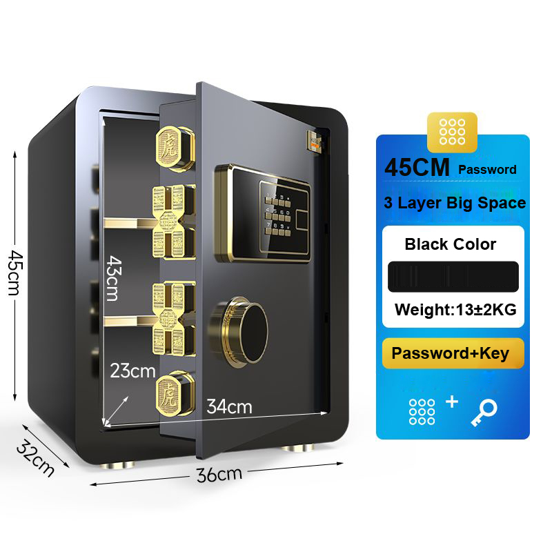 H45 Metal Safety Smart Deposit Safe Box with Fingerprint Password Electronic Digital Lock for Home & Office Use