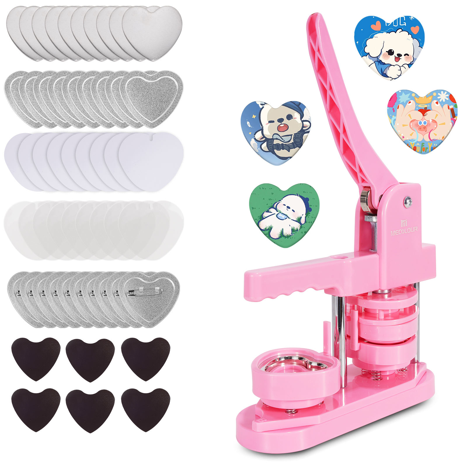 XT-104 Handmade Custom Plastic Badge Making Machine with 58mm Heart Shape for DIY Name Badges Fridge Magnets